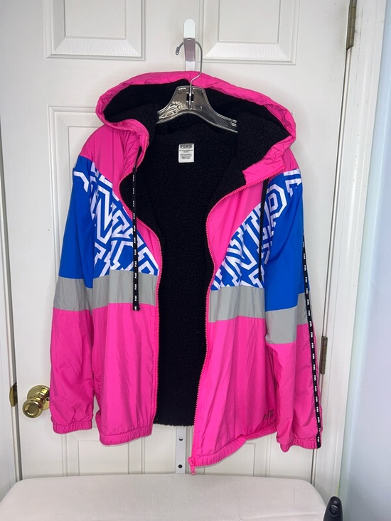 PINK Victoria's Secret Pink, Blue & Gray Hooded Sherpa Lined Windbreaker Jacket - Picture 6 of 10